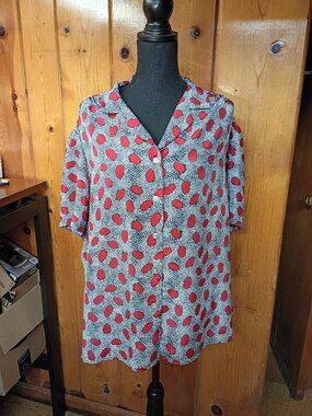 Vintage Blouse 1980s New Wave Office Goth Plus Size 22W Black Red White Rhapsody